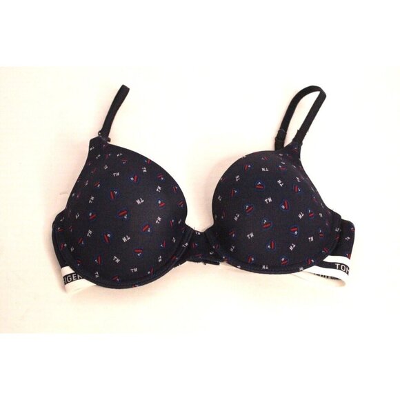 Tommy Hilfiger Padded 34 C Underwire Logo Blue Micro Preppy Y2K Up Bra - Picture 4 of 10